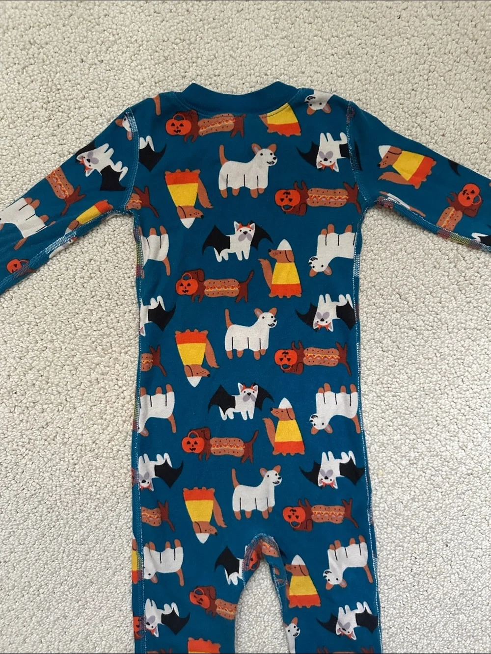 Blue Halloween Dog Print Kids One-Piece